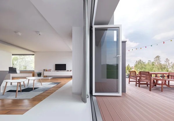 White aluminium bi-fold doors Buckingham - Pinnacle Windows